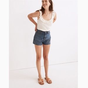 Madewell Antique Cream Ribbed Pointelle Ruffled Scoop Tank Size XS